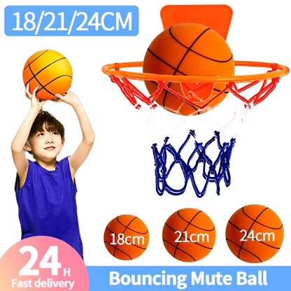 18/21/24CM Kids Bouncing Mute Ball High-Resilience Mute Dribbling Basketball Training Foam Ball 1-2Pcs Basketball Hoop Orange