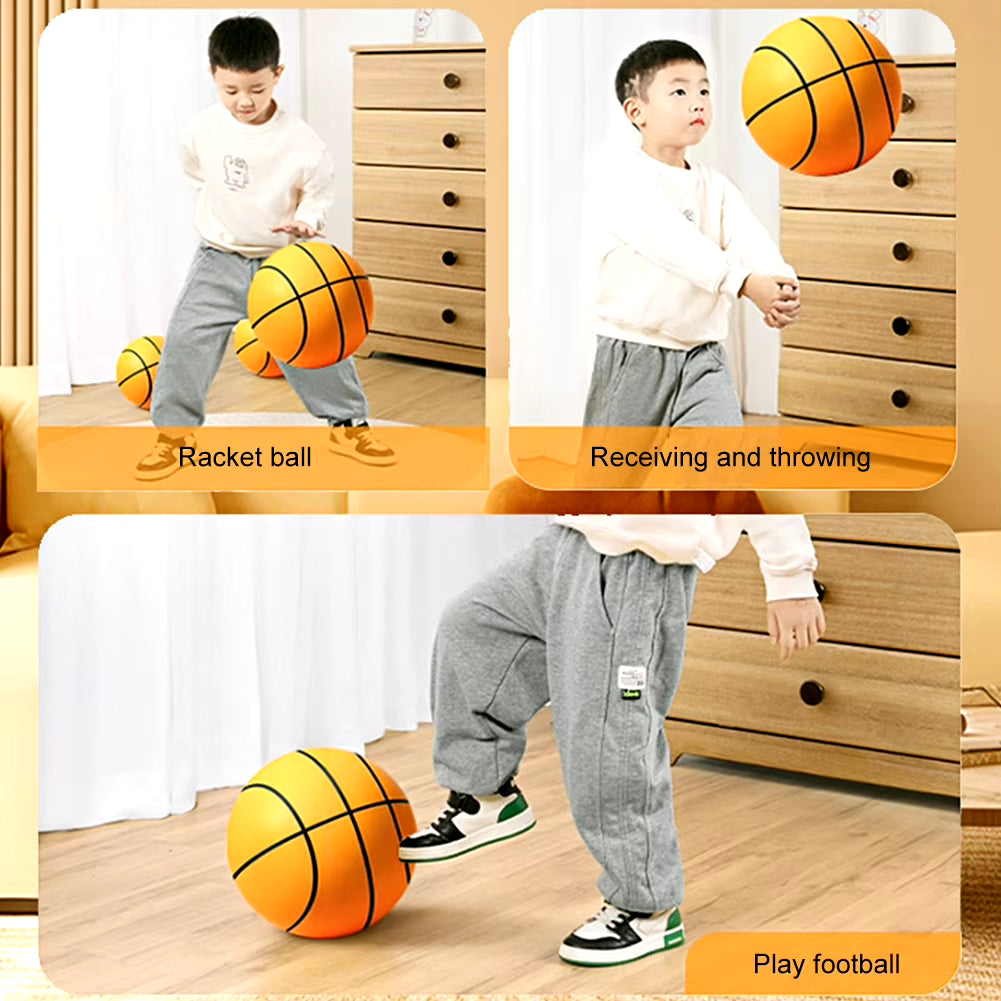 18/21/24CM Kids Bouncing Mute Ball High-Resilience Mute Dribbling Basketball Training Foam Ball 1-2Pcs Basketball Hoop Orange